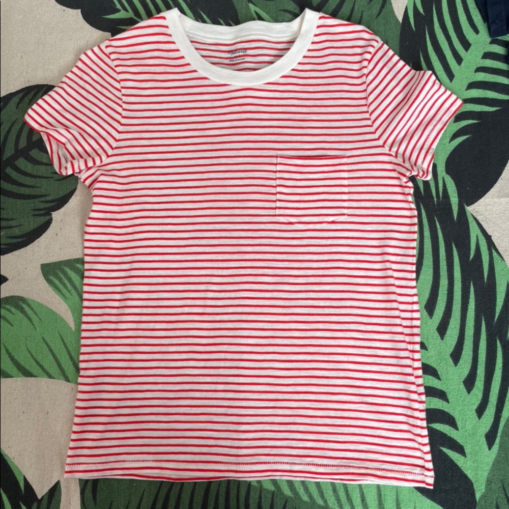 red and white striped madwell shirt